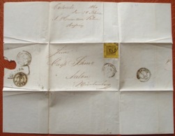 Baden 1860: Michel-No. 7 (6 Kr. Gelb Jaune) Mit O CARLSRUHE 24 Feb Als EF Auf Faltbrief Nach AALEN 26.2.60 (Württemberg) - Covers & Documents