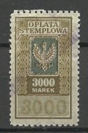 POLEN Poland Ca 1920 Tax Stempelmarke Revenue Oplata Stemplowa 3000 Marek O - Revenue Stamps