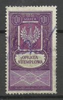 POLEN Poland Ca 1920 Tax Stempelmarke Revenue Oplata Stemplowa 100 Marek O - Revenue Stamps