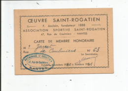 CARTE DE MENBRE HONORAIRE DE L OEUVRE SAINT ROGATIEN   1940 - Athlétisme