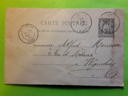 Carte Postale Entier SAGE 10 C Noir NSU Obl THIANT , Nord > Wignehies , 1887 - Overprinter Postcards (before 1995)