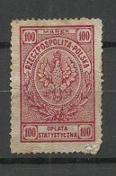 POLEN Poland Ca 1920 Tax Revenue 100 Marek (*) Mint No Gum - Fiscali