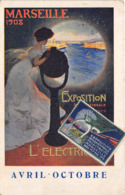 13-MARSEILLE- 1908 ESPOSITION INTERNATIONALE D'ELECTRICITE - TIMBRE SUR LA CARTE - Expositions Coloniales 1906 - 1922