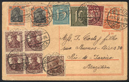 GERMANY: Postal Card With Fantastic Additional Posta (total Postage 2.40Mk.), Sent From Mülheim To Brazil On 23/AP/1922, - Vorphilatelie