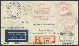 GERMANY: Commercial Cover Sent By Registered Cover From Hamburg To Brazil On 6/JUN/1934 By ZEPPELIN, Meter Postage For 1 - Prefilatelia