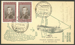 ARGENTINE ANTARCTICA: FIRST AIRMAIL TO ANTARCTICA: Card Franked With 40c. And Cancelled "E.A. PRIMERA ESTAFETA AERONAVAL - Other & Unclassified