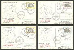 ARGENTINE ANTARCTICA: Antarctic Campaign Of Polar Ship BAHÍA PARAÍSO, Used Postal Cards GJ.98/101 With Special Marks Of  - Otros & Sin Clasificación