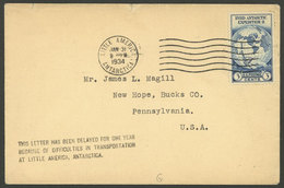 UNITED STATES - ANTARCTICA: Cover Sent From Little America To Pennsylvania On 31/JA/1934, Arrival On 25/MAR/1935 (backst - Altri & Non Classificati