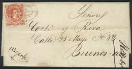 ARGENTINA: Complete Folded Letter Dated CHASCOMÚS 4/FE/1869, Franked By GJ.38, With Illegible "rococo" Cancel (as Usual  - Lettres & Documents