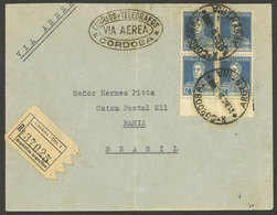 ARGENTINA: Registered Cover Franked With Block Of 4 Of 12c. San Martin W/o Period, Sent By AIRMAIL From Córdoba To Bahia - Storia Postale