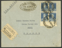 ARGENTINA: Registered Cover Franked With Block Of 4 Of 12c. San Martin W/o Period, Sent By AIRMAIL From Córdoba To Bahia - Brieven En Documenten