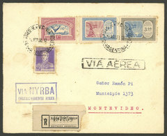 ARGENTINA: 16/AU/1930 Buenos Aires - Montevideo, Registered Airmail Cover Sent By NYRBA, Franked With High Values Of The - Lettres & Documents