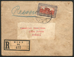 AUSTRIA: Registered Cover Sent From Wien To Ouro Preto (Brazil) On 4/OC/1921, Franked With 20Kr. (Sc.226) ALONE, Rare De - Briefe U. Dokumente