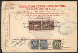 BRAZIL: Postal Money Order (vale Postal Nacional) Sent From MASSONÉ To Rio On 8/JUL/1914, The Original Postage Missed 40 - Préphilatélie