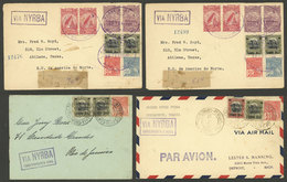 BRAZIL: 4 Covers Flown By NYRBA In 1930, 2 Sent From Rio To Texas On 19/FE (inaugural Flight?), Another Of 20/FE (Pernam - Prefilatelia