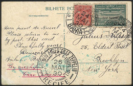 BRAZIL: Postcard (Bahia, Barra, Oceanica Avenue) Sent Via ZEPPELIN From Bahia To New York On 24/MAY/1930, Franked By Sc. - Lettres & Documents