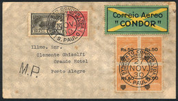 BRAZIL: Airmail Cover Sent From Sao Paulo To Porto Alegre On 27/NO/1930, Franked With Block Of 4 Of RHM.K-12 (catalog Va - Briefe U. Dokumente