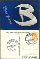 BRAZIL: New Year Card Of LATI Airline Used On 17/AP/1941 In Sao Paulo, With Special Postmark For Centenary Of Amado Buen - Vorphilatelie