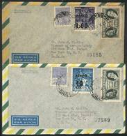 BRAZIL: 2 Airmail Covers Sent From Rio To USA In OC/1955, With UNISSUED PROOFS Of Surcharged Airmail Stamps (of The RHM. - Prefilatelia