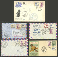 CHILE: Flights To EASTER ISLAND: 5 Covers Sent From Santiago To Rapanui Or The Other Way Around In 1967, Several Are LAN - Cile