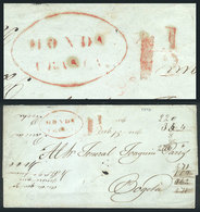 COLOMBIA: 20/NO/1847 HONDA To Bogotá: Entire Letter With Ellipse HONDA-FRANCA Mark In Red + "1½" (rating), Very Fine Qua - Colombia