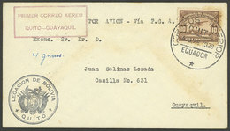 ECUADOR: 28/AU/1929 Quito - Guayaquil, PANAGRA First Flight, Cover With Special Cachet And Arrival Mark On Back, VF! - Ecuador