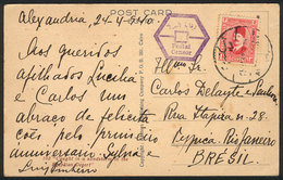 EGYPT: Postcard Sent From Alexandria To Brazil On 24/AP/1940, Censored, VF Quality! - Lettres & Documents