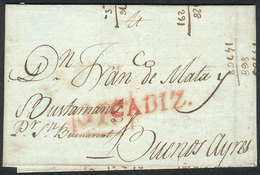 SPAIN: Circa 1780: Undated Folded Cover Sent To Buenos Aires, With Red "CADIZ" And "3 P." Markings, Very Nice!" - ...-1850 Vorphilatelie