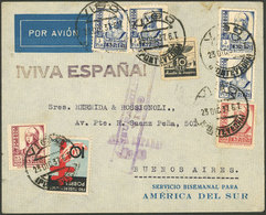 SPAIN: Airmail Cover Sent From Vigo To Argentina On 23/DE/1937 With Very Nice Postage That Includes 2 Cinderellas, With  - ...-1850 Préphilatélie