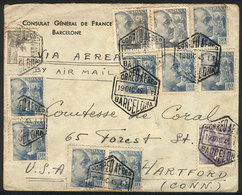 SPAIN: Airmail Cover Sent From Barcelona To USA On 19/DE/1945 With Very Nice Postage! - ...-1850 Préphilatélie