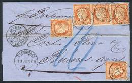 FRANCE: 19/JUN/1876 PARIS - ARGENTINA: Complete Folded Letter Franked By Yv.38 X5 (total 2Fr.), With Datestamp, And Buen - Storia Postale