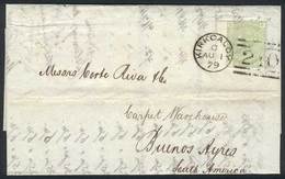 GREAT BRITAIN: 1/AUG/1879 KIRKCALDY - ARGENTINA: Letter (price List) Franked By Sc.70 Plate 16, With Duplex "210" Cancel - ...-1840 Préphilatélie