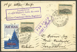 GREECE: 20/OC/1931 First Flight Athens - Haifa (Palestine) By Imperial Airways, With Nice Cinderella, Special Marks And  - Storia Postale