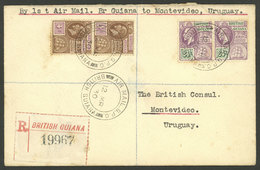 BRITISH GUIANA: 12/MAR/1930 FIRST FLIGHT To Montevideo, Uruguay: Registered Cover With Arrival Mark Of 22/MAR, Very Fine - Sonstige & Ohne Zuordnung