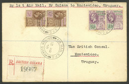 BRITISH GUIANA: 12/MAR/1930 FIRST FLIGHT To Montevideo, Uruguay: Registered Cover With Arrival Mark Of 22/MAR, Very Fine - Other & Unclassified