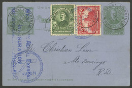 HAITI: 13/DE/1927 Port Au Price - Santo Domingo, First Flight, 3c. Postal Card With Additional Franking, Arrival Backsta - Haiti