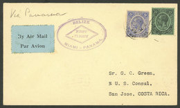 BRITISH HONDURAS: 23/MAY/1929 First Flight Belize - Cristobal (Canal Zone), Cover Sent To San José (Costa Rica), With Ar - Other & Unclassified