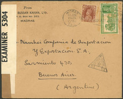 INDIA: 13/JUN/1940 Madras - Argentina, Cover Franked With 3½a., With Double Indian + British Censorship, VF! - Cartas & Documentos