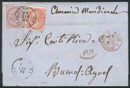 ITALY: 19/SEP/1865 MENAGGIO - ARGENTINA: Letter Franked By Sc.31 + 32 (Sa.L20+L21), Datestamp Of Menaggio, With Several  - 1. ...-1850 Vorphilatelie