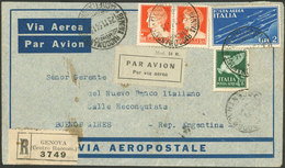 ITALY: 23/NO/1934 Genova - Argentina, Registered Airmail Cover Franked With 10.50L, Flown By Aeropostale, VF Quality! - ...-1850 Préphilatélie