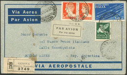 ITALY: 23/NO/1934 Genova - Argentina, Registered Airmail Cover Franked With 10.50L, Flown By Aeropostale, VF Quality! - ...-1850 Voorfilatelie