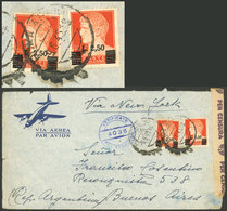 ITALY: 5/JUN/1945 Roma - Argentina, Airmail Cover Franked With 5L., With Censor Mark And Label, Interesting! - ...-1850 Préphilatélie