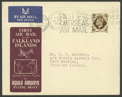 FALKLAND ISLANDS (MALVINAS): 19/AP/1952 London - Stanley, Airmail Cover Flown On The First Transoceanic Flight By Aquila - Falklandeilanden