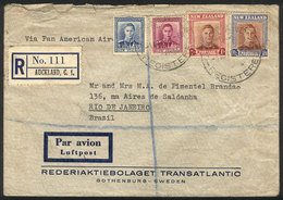 NEW ZEALAND: Registered Airmail Cover Sent From Auckland To Brazil On 1/AU/1949 With Very Nice Postage, Minor Defects, I - Storia Postale