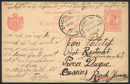 ROMANIA: 10b. Postal Card Sent To Rio De Janeiro (Brazil) On 13/JUL/1915, Unusual Destination! - Briefe U. Dokumente