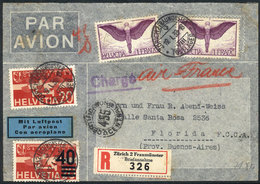 SWITZERLAND: Registered Airmail Cover With Nice Postage Of 2.60Fr., Sent From Zürich To Argentina On 19/JA/1938 Via Air  - Cartas & Documentos