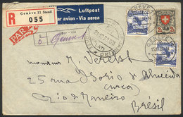 SWITZERLAND: 21/DE/1939 LATI First Flight Roma - Rio De Janeiro, Registered Cover Posted From Geneve, With Special Hands - Storia Postale