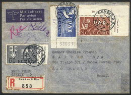 SWITZERLAND: Registered Airmail Cover Franked With Stamps Of The Pax Issue Of 60c., 1Fr. And 2Fr., Posted From Geneve To - Brieven En Documenten