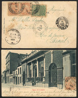 URUGUAY: Postcard With View Of The Bank Of London (Montevideo), Sent To Brazil On 9/JUL/1904, With Some Staining Else VF - Uruguay