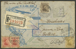 URUGUAY: 29/NO/1929 Montevideo - BELICE (British Honduras), Registered Cover Carried On NYRBA First Flight To Miami, Wit - Uruguay